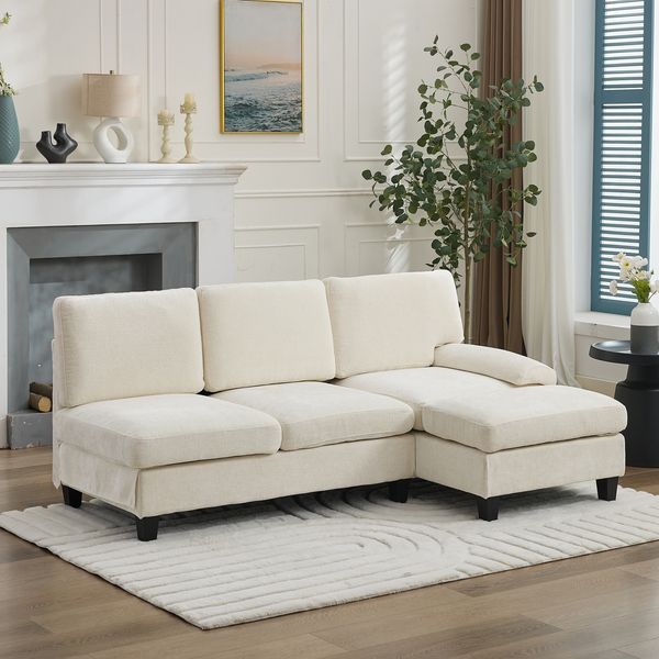3-Sitzer Ecksofa, Leinen, L-Form, 194x118x81cm, Grau
