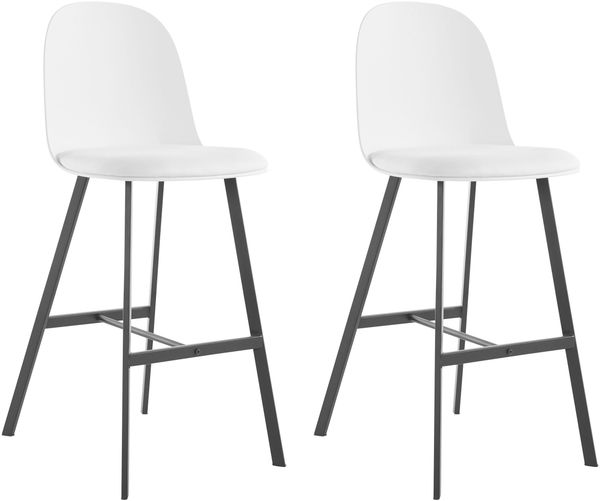 Barhocker >Atsa< (2er Set) Weiß, 109x48x57 cm, PU-Sitz, Metallbeine Schwarz
