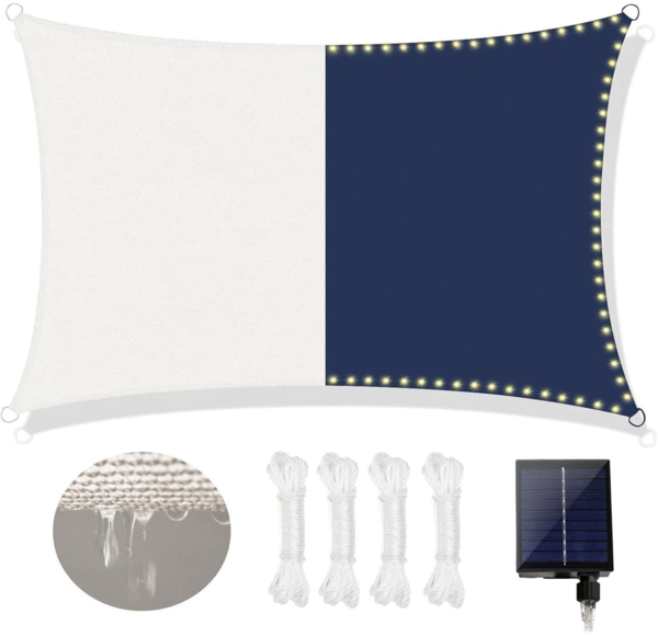 Weißes Sonnensegel Wasserdicht 3x4m mit Solar Lichterkette UV Sonnenschutz