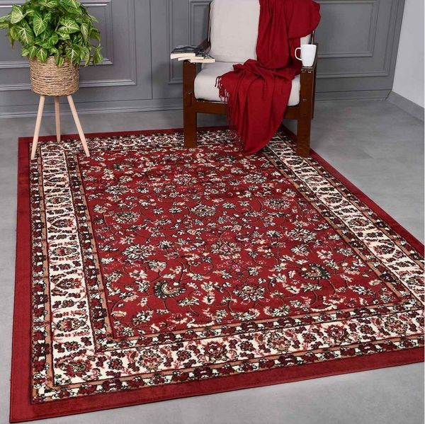 Vimoda Orientteppich Klassischer Teppich Kurzflor in Grün, Beige, Rot & Grau, Rechteckig, Höhe: 6 mm, Kunstvollem Klassik Muster Blumen GRÜN, Braun & Schwarz
