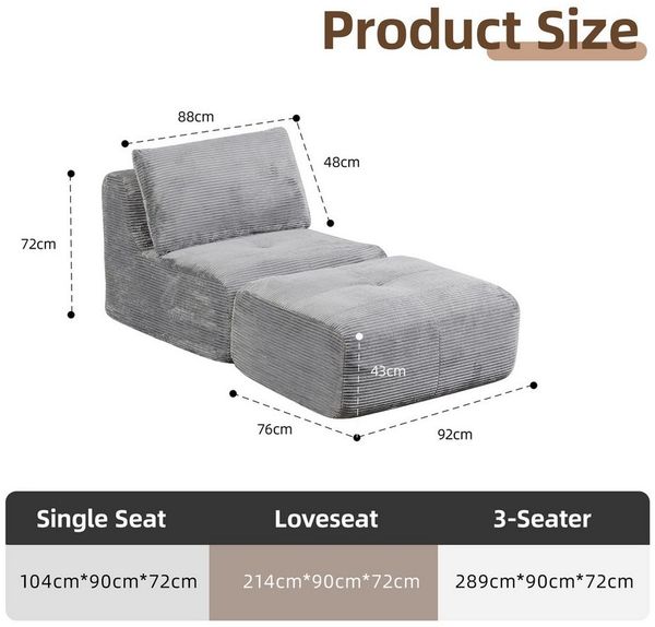 Leawin Sofa Gemütlicher Lounge Sessel mit Hocker, Cordstoff, ohne Montage, Mit Schaumstoff gepolstert, bequem für Wohn- & Schlafzimmer