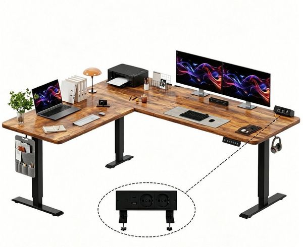 HOMALL Schreibtisch 160x140 cm Eckschreibtisch Höhenverstellbarer Schreibtisch L Form (20mm dicke Tischplatte Extreme Tragfähigkeit von 100 kg 3-fach Höhenspeicherfunktion)