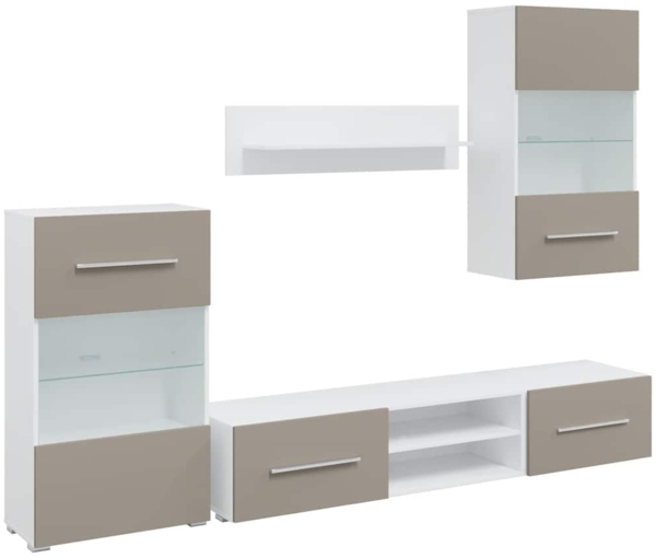 vidaXL 5-tlg. Wohnwand mit LED-Beleuchtung Steingrau Holzwerkstoff 3324233