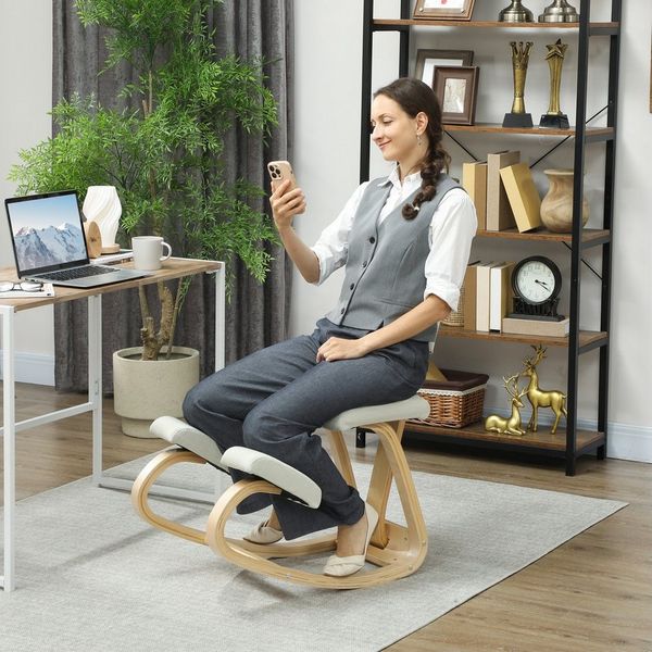 HOMCOM Stuhl Ergonomischer Kniestuhl, Kniehocker mit Rückenlehne (Bürostuhl, 1 St), zur Verbesserung der Nackenschmerzen Rückenschmerzen Creme