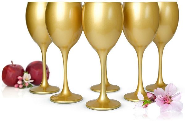 Sendez Weinglas 6 Weingläser 300ml in Mattgold Weinglas Rotweingläser Weinkelche