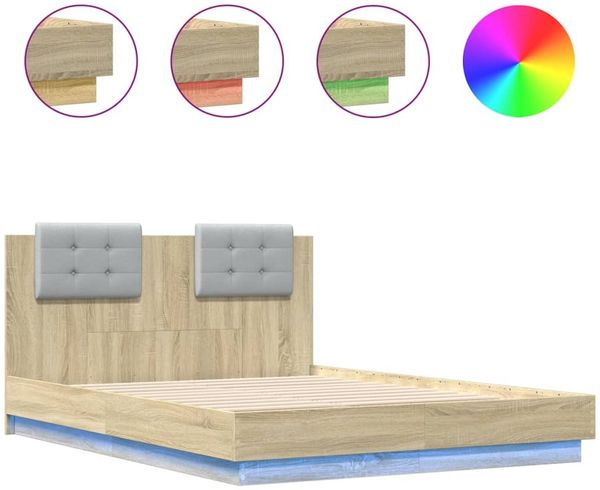 Einzelbettgestell Design für Erwachsene mit Kopfteil und LED Sonoma-Eiche 120x190 cm d3332e