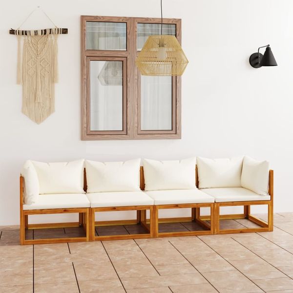 vidaXL 4-Sitzer-Gartensofa mit Auflagen Creme Akazie Massivholz 3057639