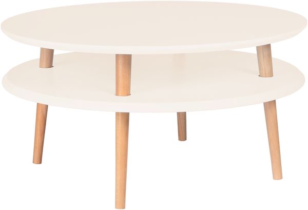 Ragaba Couchtisch, MDF & Massivholz, Ø 70x35 cm, Perl Weiß