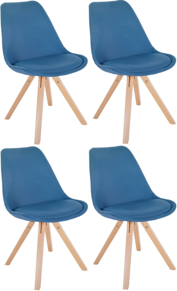 CLP 4er Set Besucherstühle Esszimmerstühle Sofia mit Stoffbezug und hochwertiger Pol,blau natura (eckig)