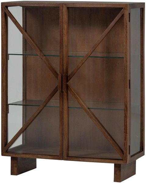 Vitrine Kella aus Mangoholz, modern mit Glastüren und Ablagefächern, braun, 2-türig