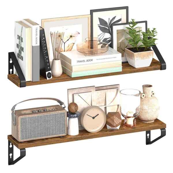 VASAGLE 'LWSDE062K01' Wandregal 2er Set, vintagebraun-mattschwarz, 12,7 x 60 x 11,2 cm