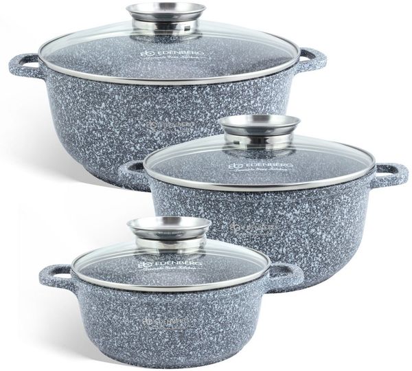 Edenberg Topf-Set Induktionstöpfe mit GLASDECKEL Kochtopf Topfset Keramik, Aluminiumguss (sehr hochwertig, 6-tlg, Zeitloses Design des Topfsets. Eine ideale Geschenkidee)