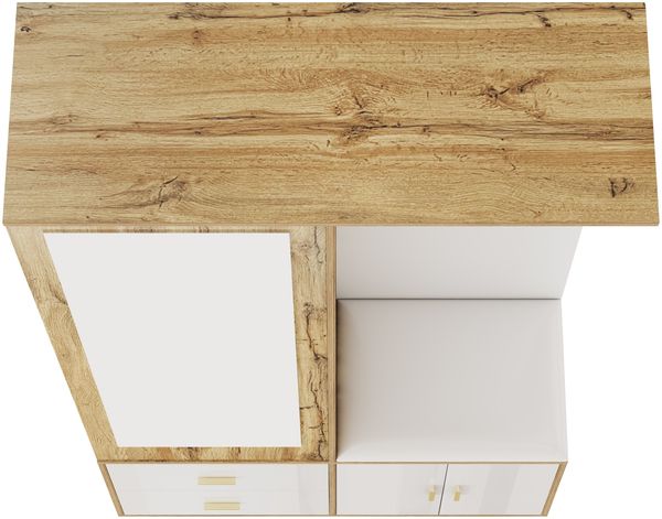 Kompaktgarderobe mit Spiegel, Schuhbank, Schuhregal und offenem Hängebereich, Garderobenschrank,Weiß & Natur Bild 10