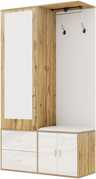 Kompaktgarderobe mit Spiegel, Schuhbank, Schuhregal und offenem Hängebereich, Garderobenschrank,Weiß & Natur Bild 9