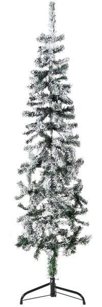 vidaXL Künstlicher Halb-Weihnachtsbaum mit Schnee Schlank 150 cm 344605