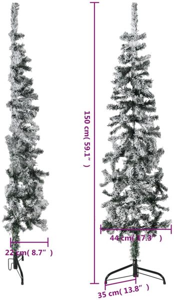 vidaXL Künstlicher Halb-Weihnachtsbaum mit Schnee Schlank 150 cm 344605 Bild 8