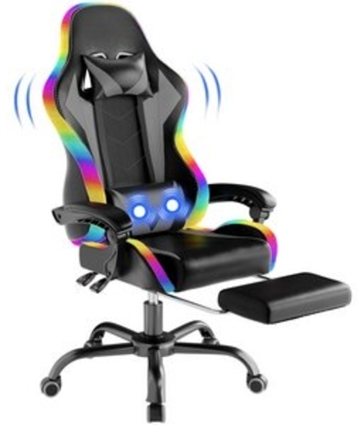 HOMALL Gaming-Stuhl LED Massage Bürostuhl mit Fußstütze,Kopfstütze Gaming Chair (Gaming Sessel,Federsitzkissen mit Fußstütze,360° drehbar) Bild 6