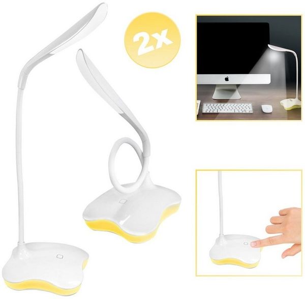 EAXUS LED Schreibtischlampe 2in1 USB Tischleuchte / Nachttischlampe in Weiß, Nachtlicht-Funktion, LED fest integriert, warmweiß, Tageslichtweiß, Dimmbar