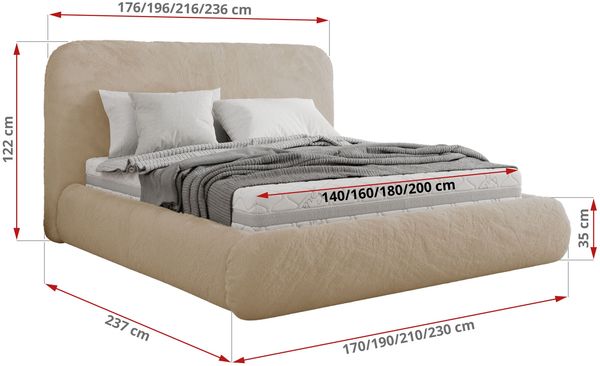 Bett mit Stauraum Polsterbett BENEA CLASSIC, Doppelbett mit Lattenrost Gepolstertes Kopfteil Gasdruckfeder Schlafzimmerbett Pocket Matratze - 180 x 200 cm - Creme Plüsch - VIRE LUX Bild 4