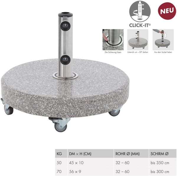 Doppler CLICK-IT® Granitsockel 85897 Rollsockel inkl. Standrohr 70 kg