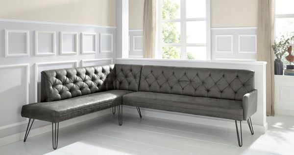 exxpo - sofa fashion Eckbank Doppio, Chesterfield Optik, komfortabel und bequem, hohe Designfüße, Frei im Raum stellbar