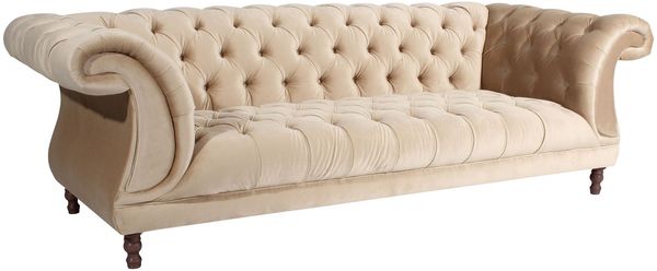 Chesterfield Sofa 3-Sitzer Kaylin Samtvelours sand