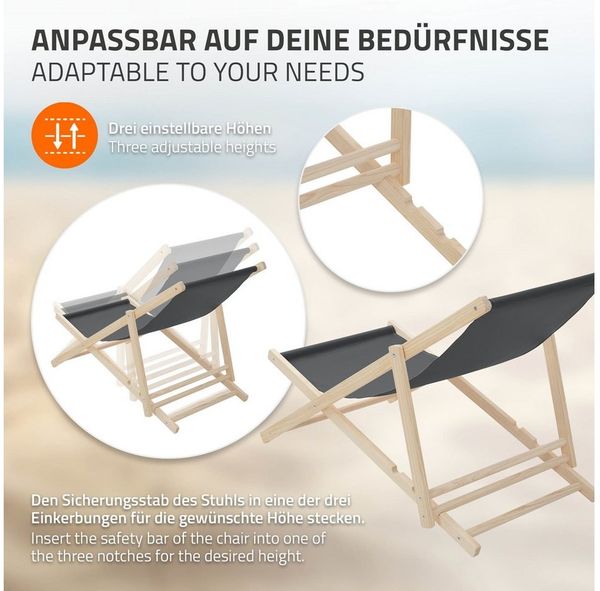 ECD Germany Gartenliege Holz Liegestuhl Beachstuhl klappbarer Strandstuhl Strandliege Liege, 10 St, 10er Set Sonnenliege mit 3-Fach verstellbarer Rückenlehne Relaxliege Bild 4