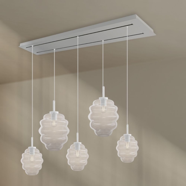 s.luce Echos Esstischlampe 5-flammig 2-reihig 160cm Ø 18/25cm Klar, Weiß