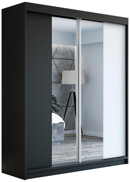 Schwebetürenschrank ELEGANZE 2-türig Schrank 180 cm (mit Spiegel) Farbe: Schwarz , weiß