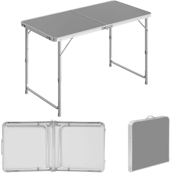 WOLTU Campingtisch Klapptisch 120x60 cm, höhenverstellbarer klappbarer Gartentisch aus Alu und MDF für Camping, Garten, Feste, und Märkte Grau