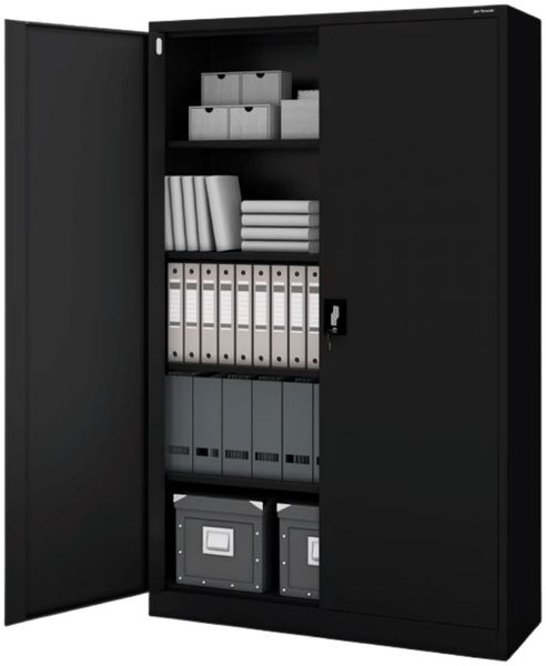 Aktenschrank abschließbar JAN - 5 Ebenen verstellbar, Flügeltüren | Metallschrank Werkstatt Mehrzweckschrank Büroschrank aus Stahl Werkzeugschrank, 185x115x40cm Schwarz