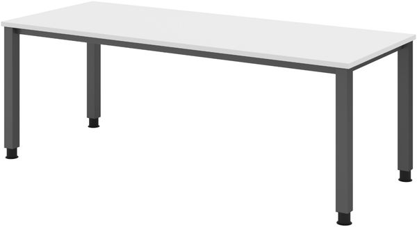 bümö manuell höhenverstellbarer Schreibtisch 200x80 cm in weiß, Metall-Gestell: Graphit - PC Tisch höhenverstellbar & belastbar bis 140 kg, Büro- und Computertisch, QS-20-W-G