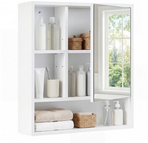 COSTWAY Hängeschrank Spiegelschrank, Badschrank mit verstellbaren Ablagen