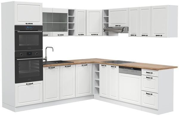Eckküche R-Line Weiß Landhaus/Weiß 247 x 237 cm, AP Eiche Vicco