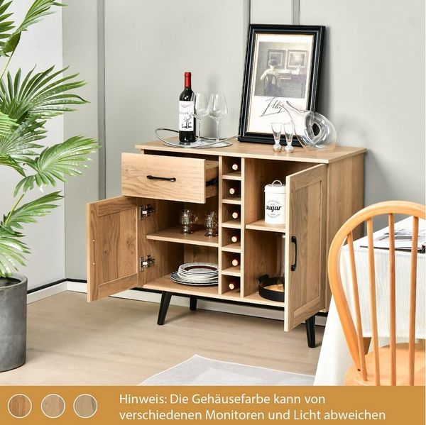 COSTWAY Sideboard, mit Weinregal für 6 Flaschen&Schubladen, Küchenschrank