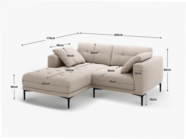 Micadoni Ecksofa Bemy 2-Sitzer Links Samt Schwarz Bild 6