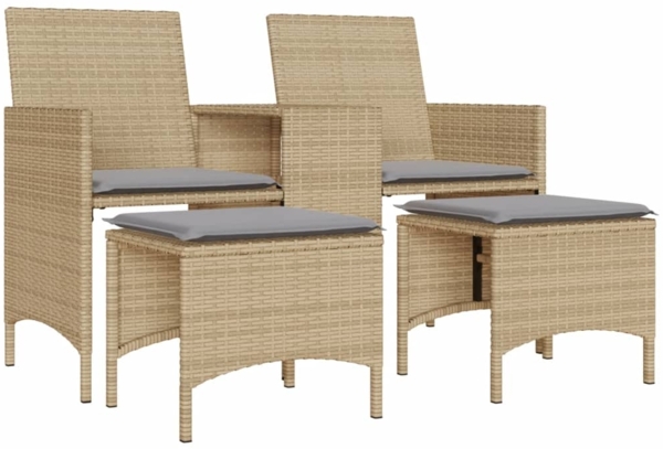 vidaXL Gartensofa 2-Sitzer mit Tisch und Hockern Beige Poly Rattan 4003893