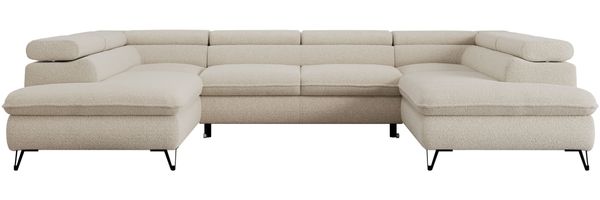 Mks Möbel 'Peter U' Wohnlandschaft mit Bettkasten, Bettfunktion & einstellbaren Kopfstützen, Beige, Boucle, mit Topper Bild 6