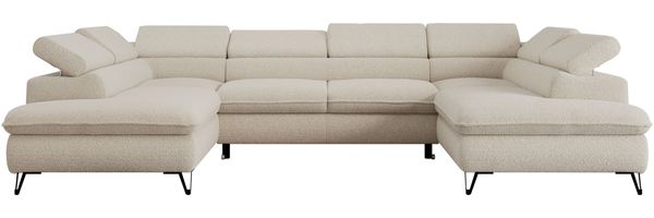 Mks Möbel 'Peter U' Wohnlandschaft mit Bettkasten, Bettfunktion & einstellbaren Kopfstützen, Beige, Boucle, mit Topper Bild 7