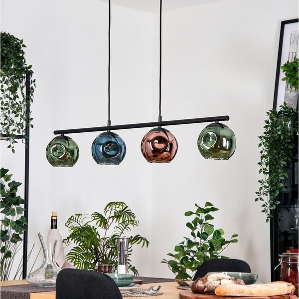 hofstein Pendelleuchte Hängelampe aus Metall/Glas in Schwarz/Blau/Grün/Kupferfarben, Hängeleuchte im modernen Retro/Vintage-Design (15 cm), 4 x E14