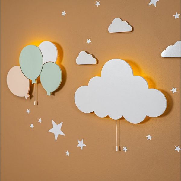 COZYCOLLECTIONS LED Wandleuchte LED-Wandnachtlicht grünen Balloons und Wolke in Holzoptik, LED, Warmweiß, Montessori-Design: ruhige Formen, warmes LED, kabellos