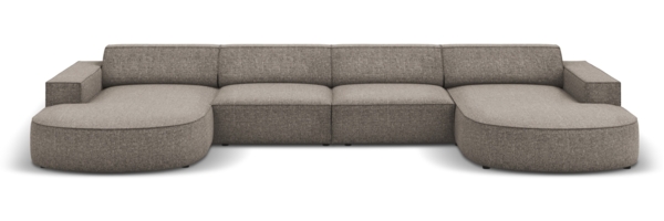 Micadoni Panorama-Sofa Jodie 6-Sitzer runde Recamiere Chenille Haga Grau