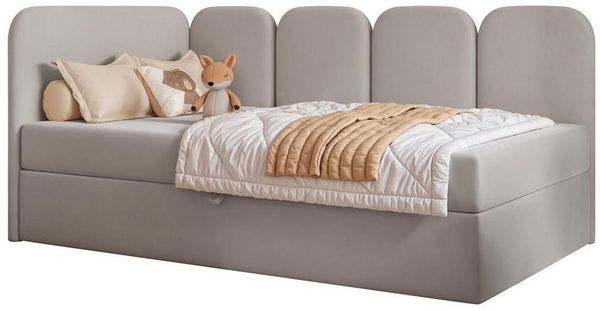 Compleo Boxspringbett Jugendbett DREAMY, Polsterbett mit Bettkasten, 80/90/100/120x200, Kopfteil links oder rechts, Boucle oder Velvet