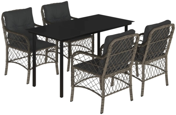 vidaXL 5-tlg. Garten-Essgruppe mit Kissen Grau Poly Rattan 3212133