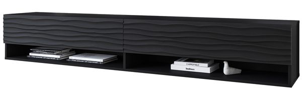 TV-Lowboard Jumbo 180 MDF (Farbe: Schwarzer Graphit / Schwarze Welle, ohne Beleuchtung)