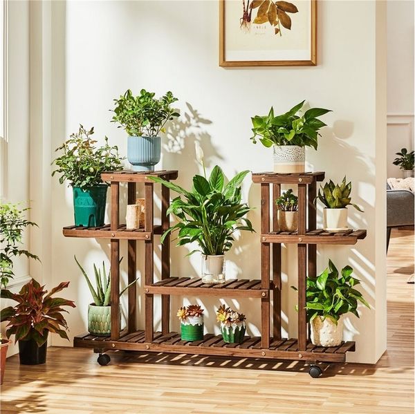 Yaheetech Blumenständer, Pflanzenregal aus Holz