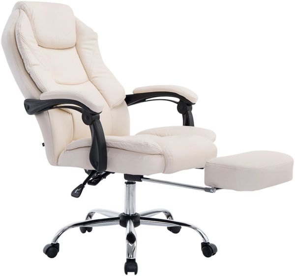 Bürostuhl MEDHA - 114x67x64, Creme Kunstleder Metall in Chromoptik Gestell ergonomische Bürostühle Homeoffice Stuhl mit Rollen