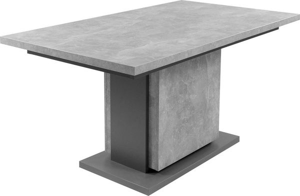 byLIVING Säulentisch mit Auszug BRITTA 140cm / Esszimmertisch grau / Ess-Tisch auf 190 cm ausziehbar / Melamin Light Atelier anthrazit Auszugstisch in Beton-Optik / 140-190 x 75 x 80 cm