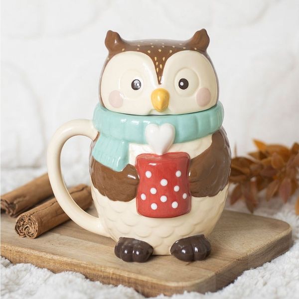 ABYstyle Tasse Süße Keramik Tasse Eule mit Deckel – Oliver Owl - Becher Herbst