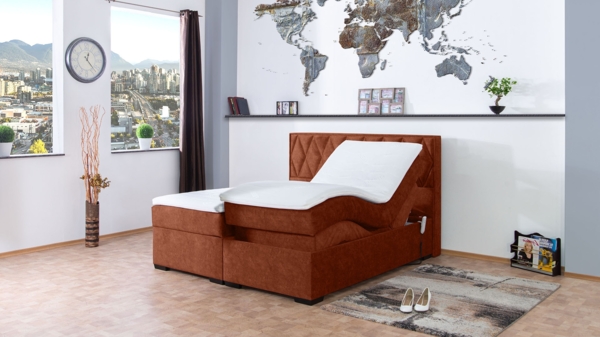 Meisterbetten Boxspringbett Loki 120x200 in DS-Terrakota, Matratzenbezug Nano, Ergoflex-Topper